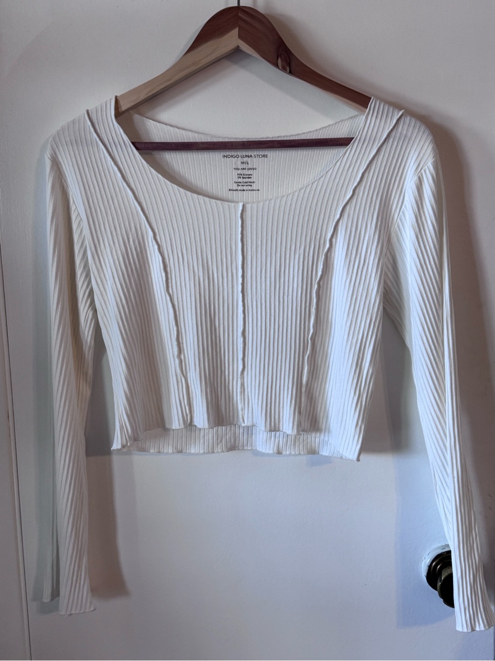 Indigo Luna Asana Women's White Ribbed Long-Sleeve Crop Top